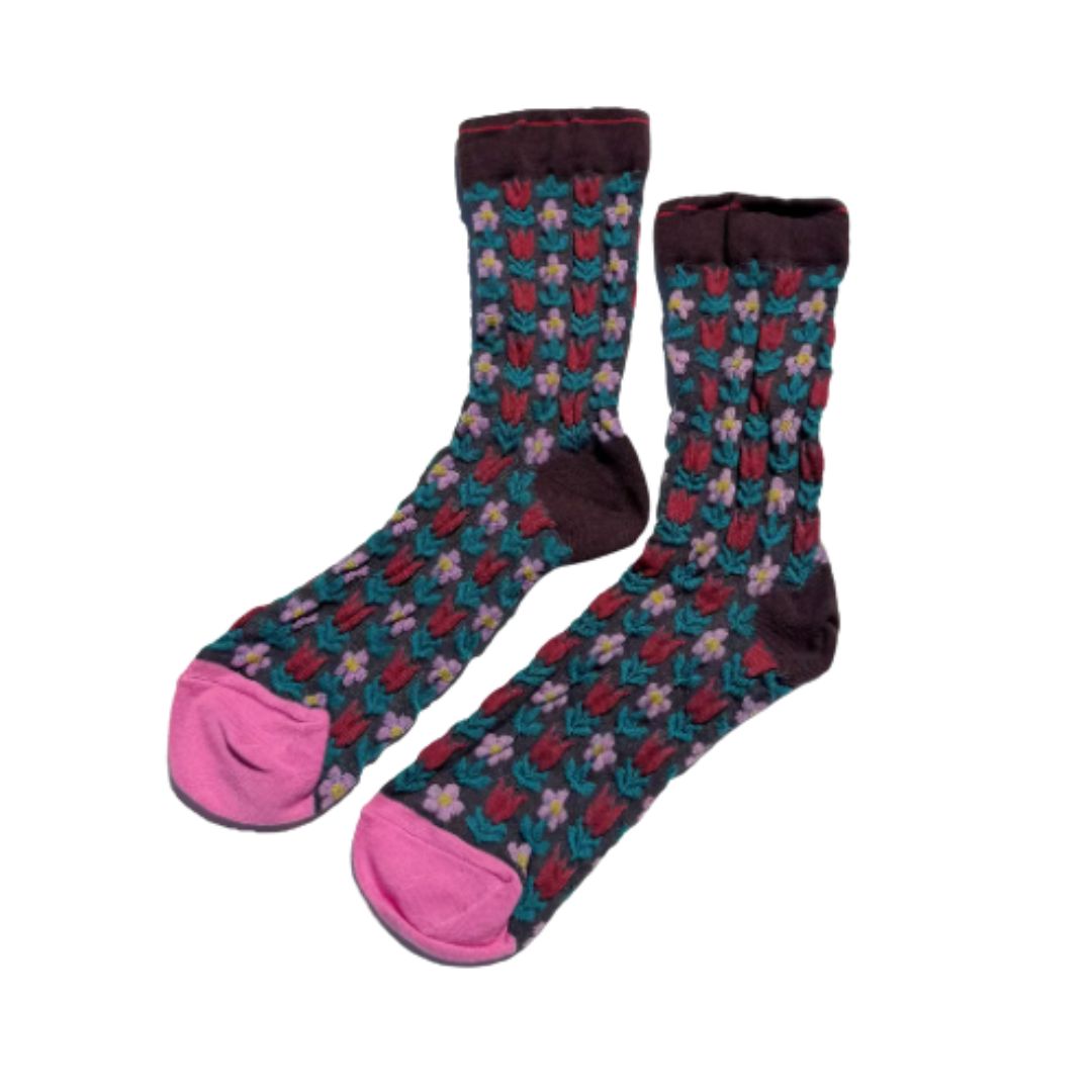 Brown Flower Socks