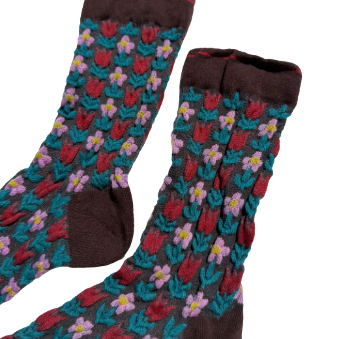 Brown Flower Socks