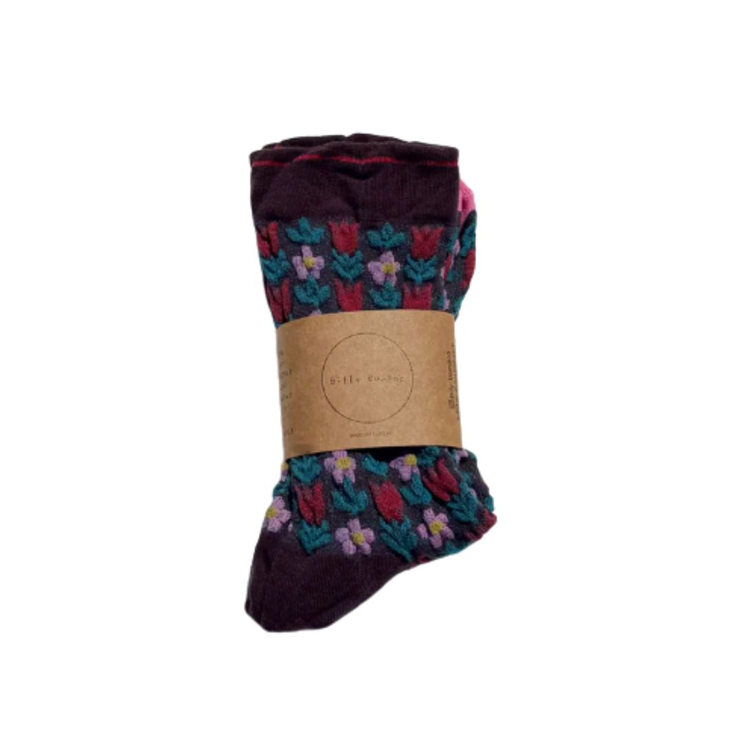 Brown Flower Socks