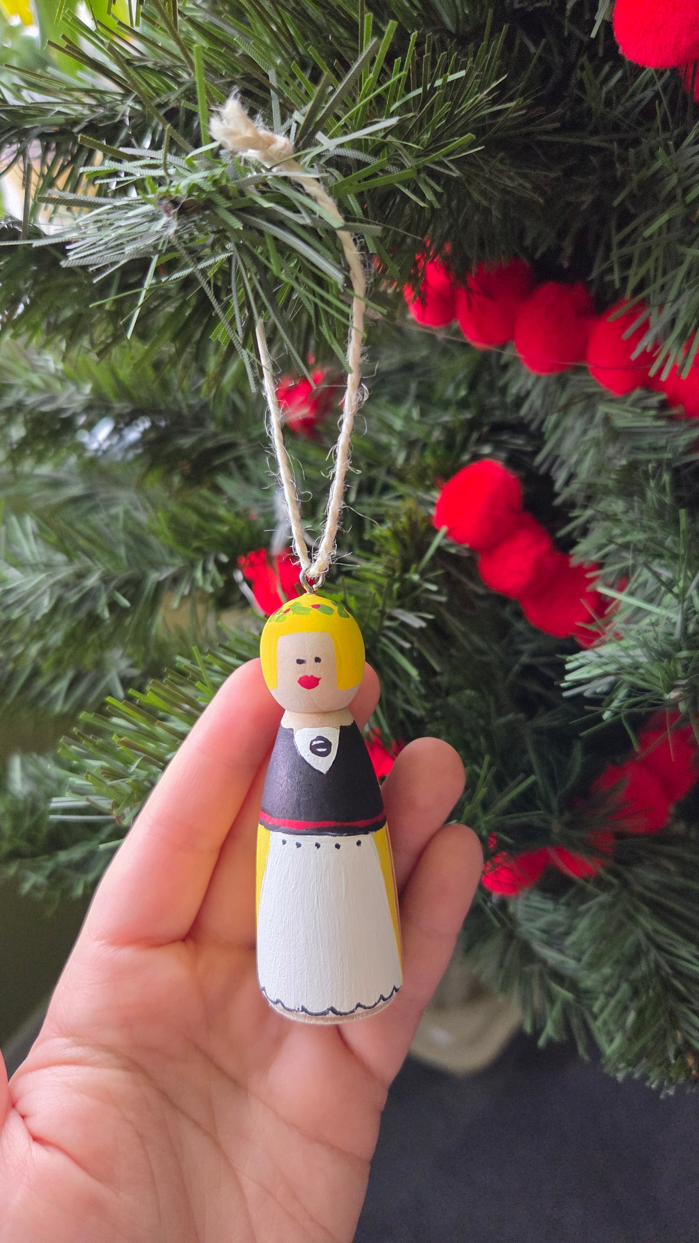 Rahva Lady Handpainted Wooden Ornament (Large)