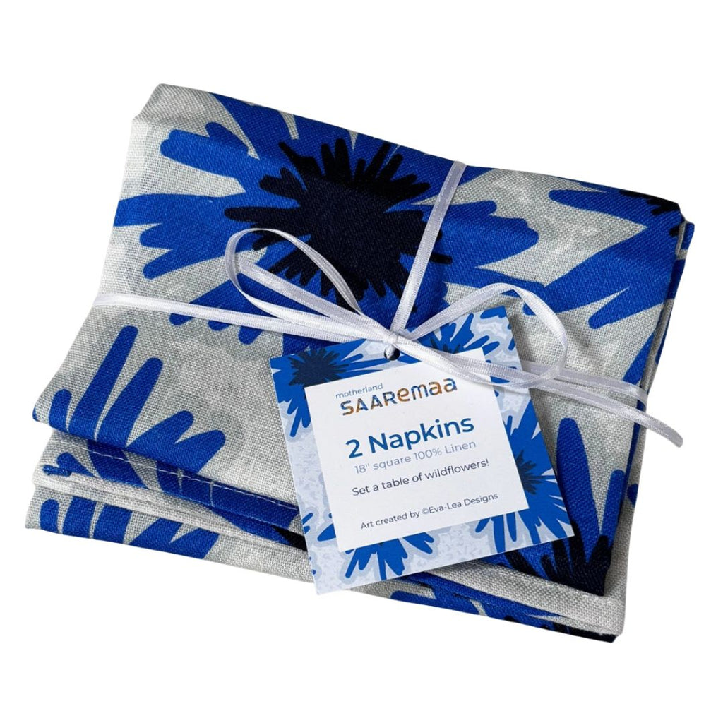 Mighty Blue Rukki / Cornflower Napkin Set in 100% Linen