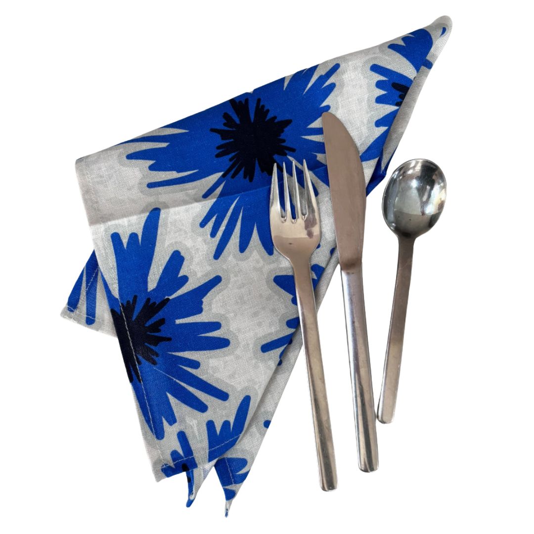Mighty Blue Rukki / Cornflower Napkin Set in 100% Linen