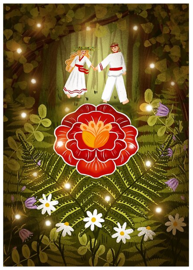 Searching for the Fern Flower - Folklore Art Postcard