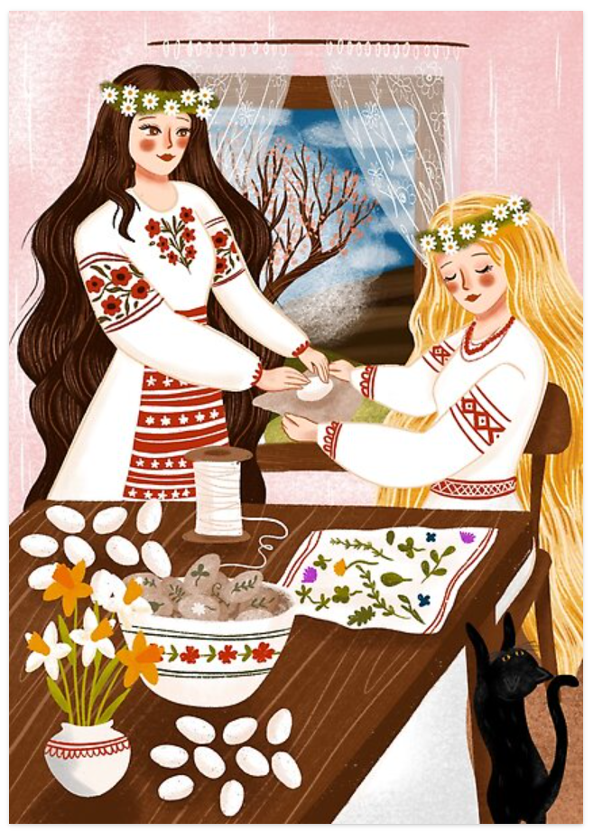 Easter Sisters - Folklore Art Postcard
