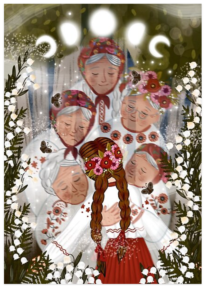 Ancestors' Hug - Folklore Art Postcard