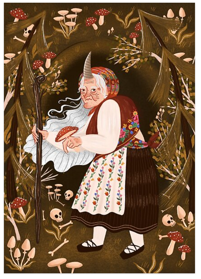 Baba Roga - Folklore Art Postcard