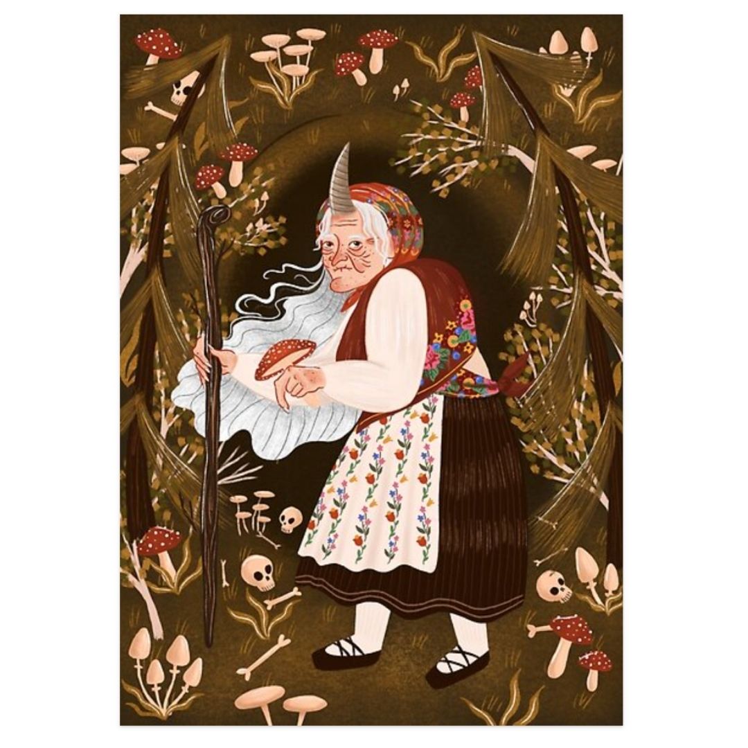 Baba Roga - Folklore Art Postcard