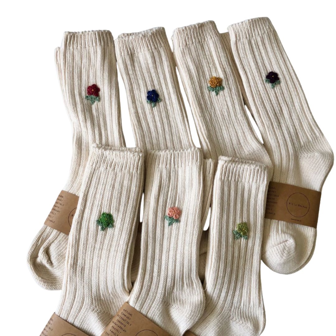Cotton Flower Socks - Blue