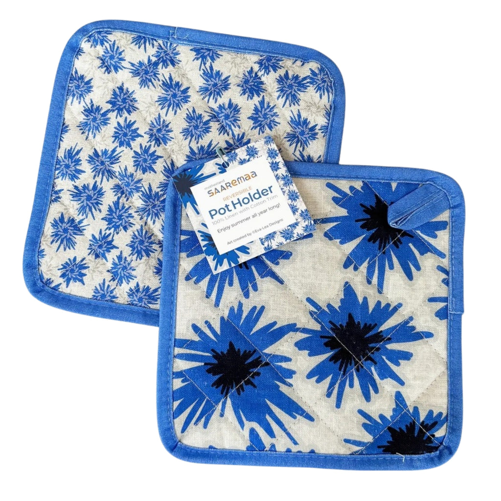 Reversible Cornflowers 100% Linen Pot Holder