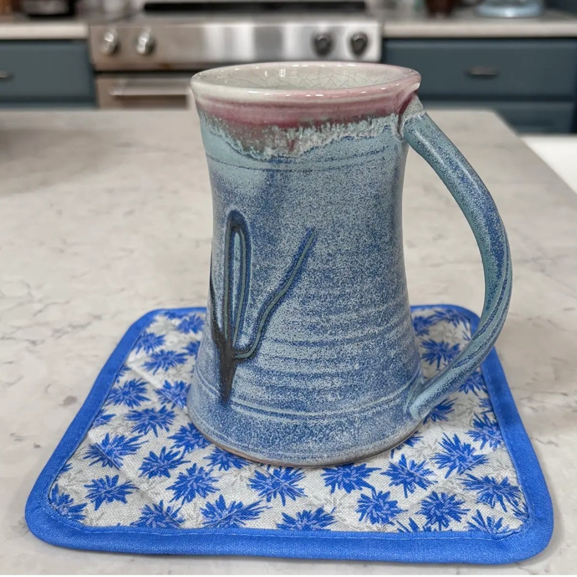 Reversible Cornflowers 100% Linen Pot Holder