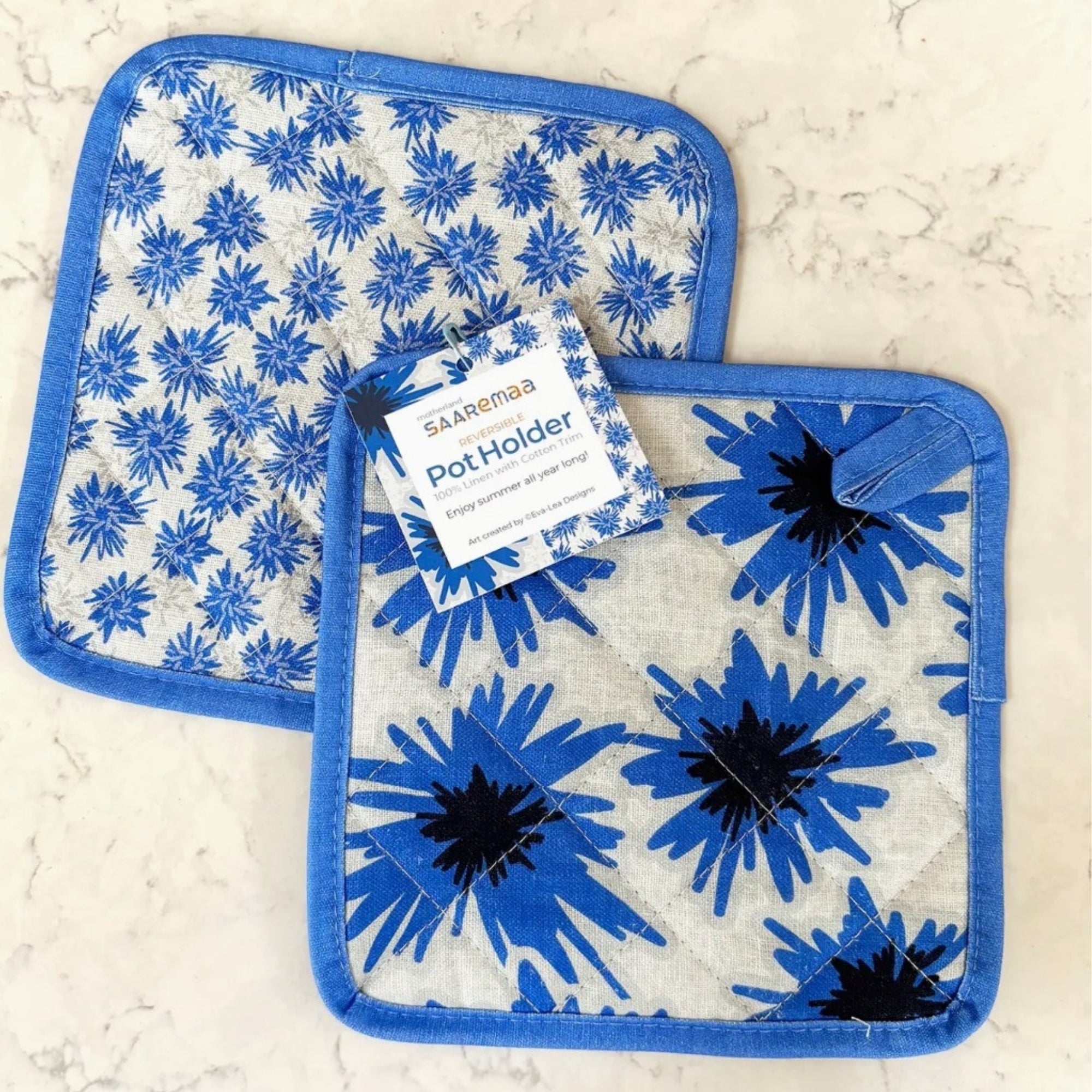 Reversible Cornflowers 100% Linen Pot Holder
