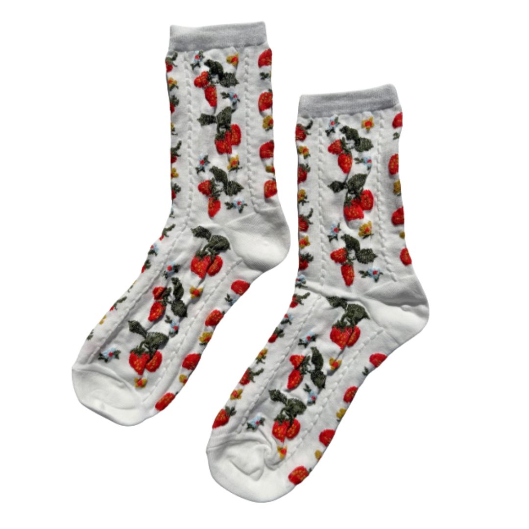 Strawberry / Maasika Socks - White