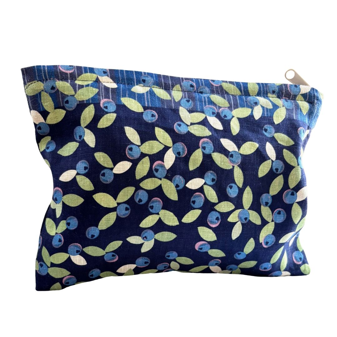Wild Blueberry Zipper Pouch in 100% Linen